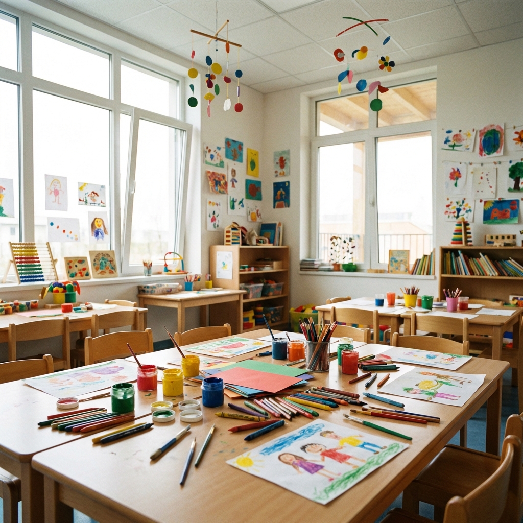 Colorful classroom with art supplies